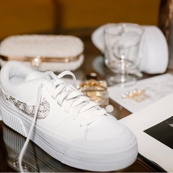 Nike court legacy lift platform sneakers - with rhinestones and pearls - size 8 - Picture 2 of 6